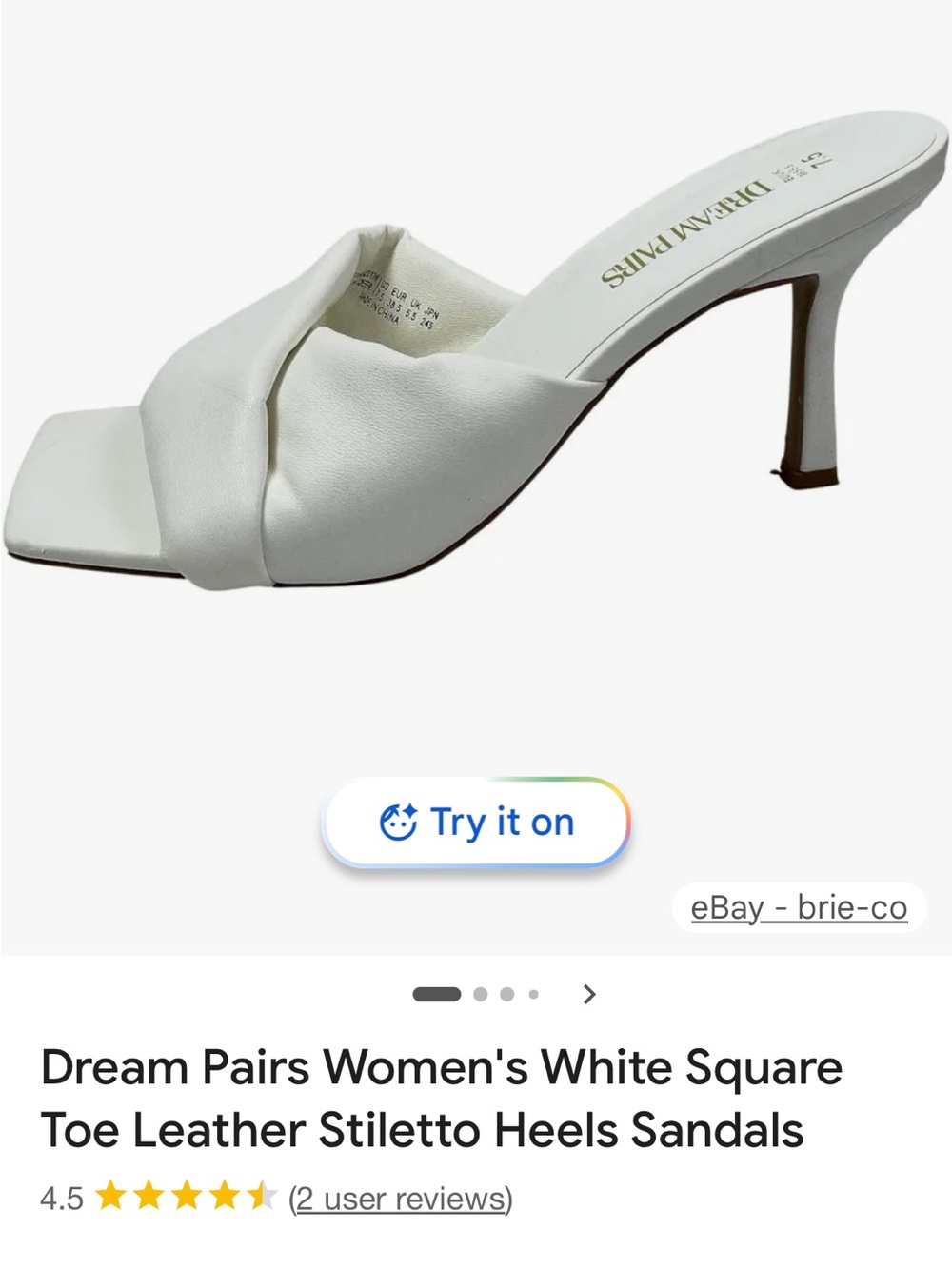 Dream Paris White Square-Toe Heeled Sandals - Elegant size 7.5 SOLD OUT